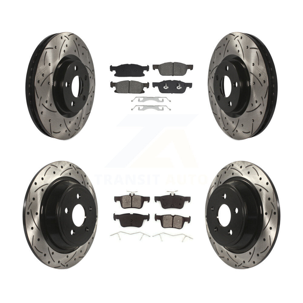 Front Rear Coat Drill Slot Disc Brake Rotor Semi-Metallic Pad Kit For Lincoln Continental KDS-100973