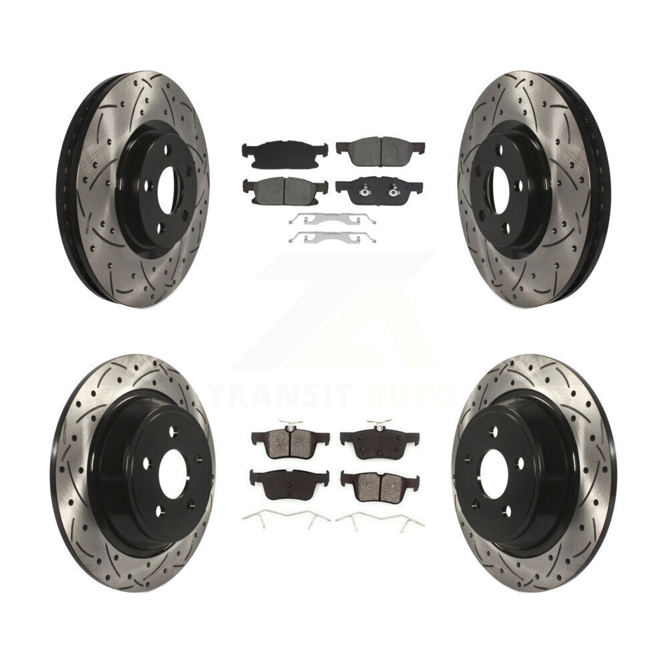 Front Rear Coat Drill Slot Disc Brake Rotor Semi-Metallic Pad Kit For Lincoln Continental KDS-100973