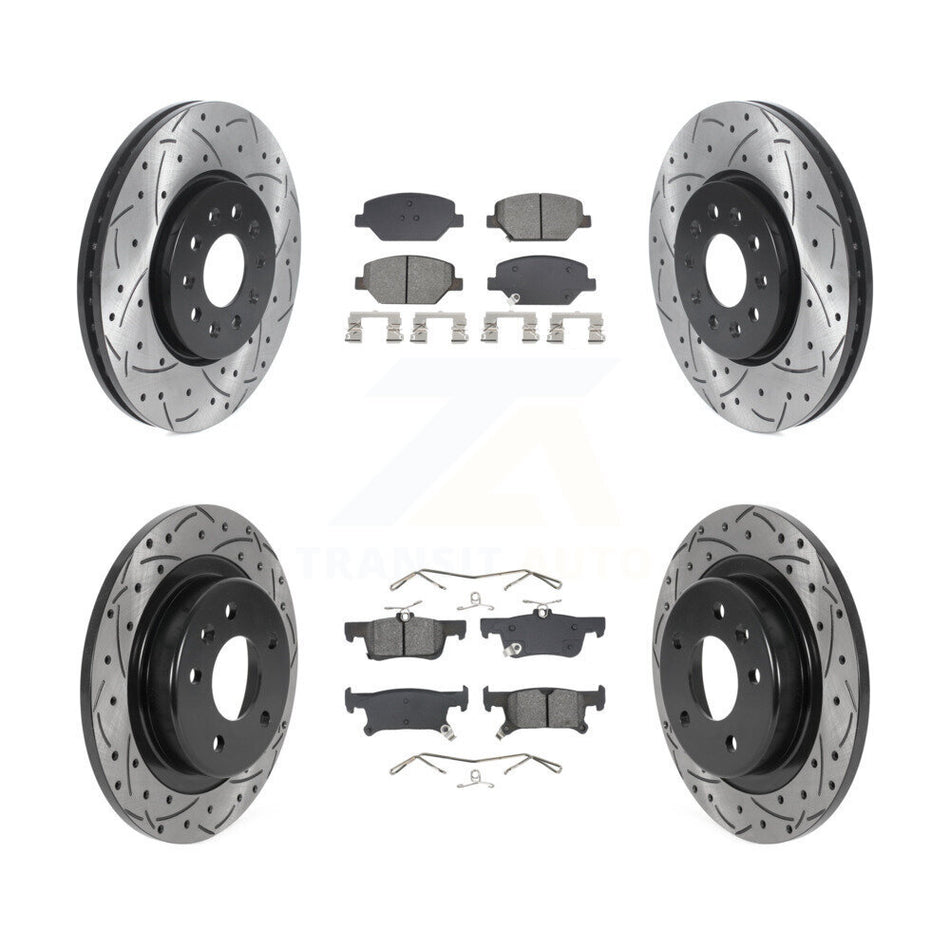 Front Rear Coated Drilled Slot Disc Brake Rotors Semi-Metallic Pad Kit For Buick Envision KDS-100975