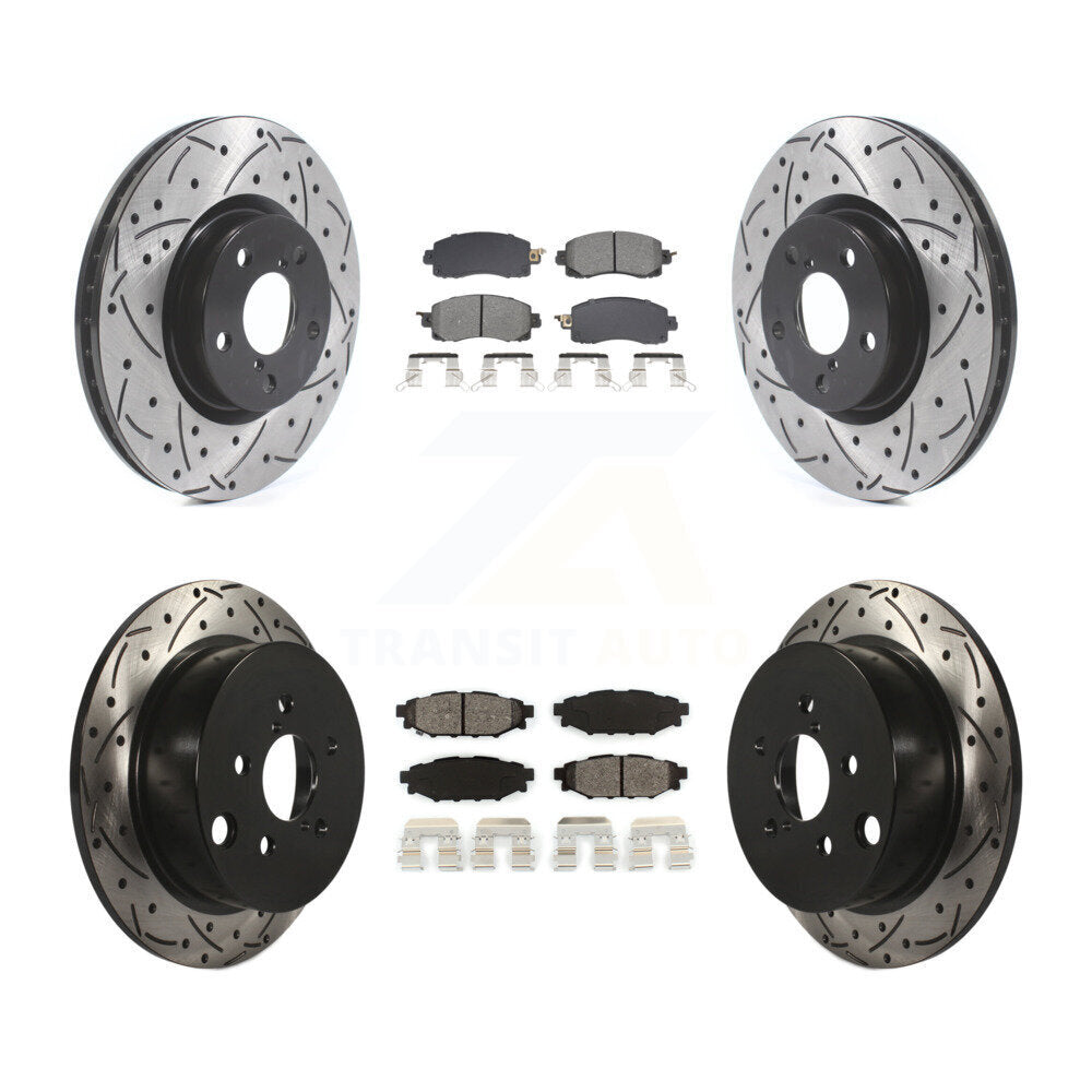 Front Rear Coated Drilled Slot Disc Brake Rotors Semi-Metallic Pad Kit For Subaru Impreza KDS-100981