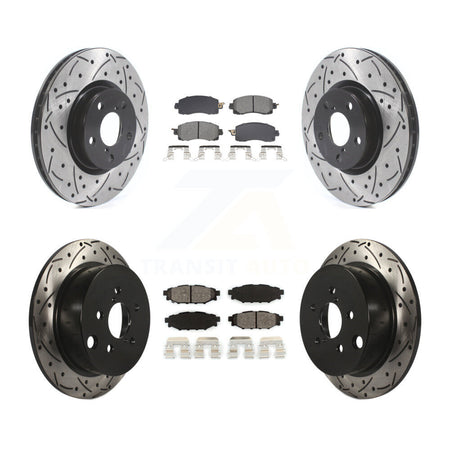 Front Rear Coated Drilled Slot Disc Brake Rotors Semi-Metallic Pad Kit For Subaru Impreza KDS-100981