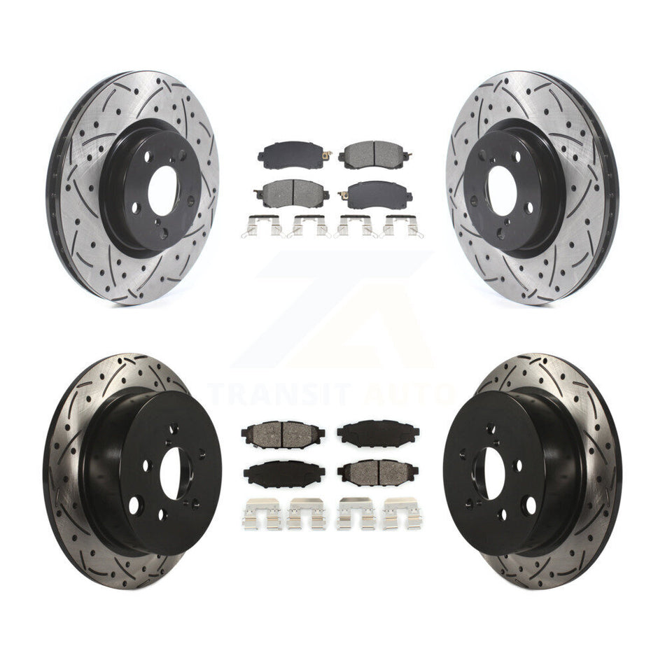 Front Rear Coated Drilled Slot Disc Brake Rotors Semi-Metallic Pad Kit For Subaru Impreza KDS-100981