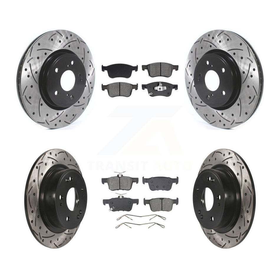 Front Rear Coated Drilled Slotted Disc Brake Rotor Semi-Metallic Pad Kit For Honda Accord KDS-100983