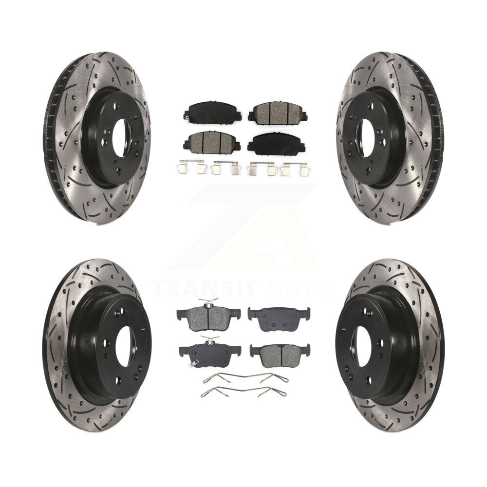Front Rear Coated Drilled Slotted Disc Brake Rotor Semi-Metallic Pad Kit For Honda Accord KDS-100984