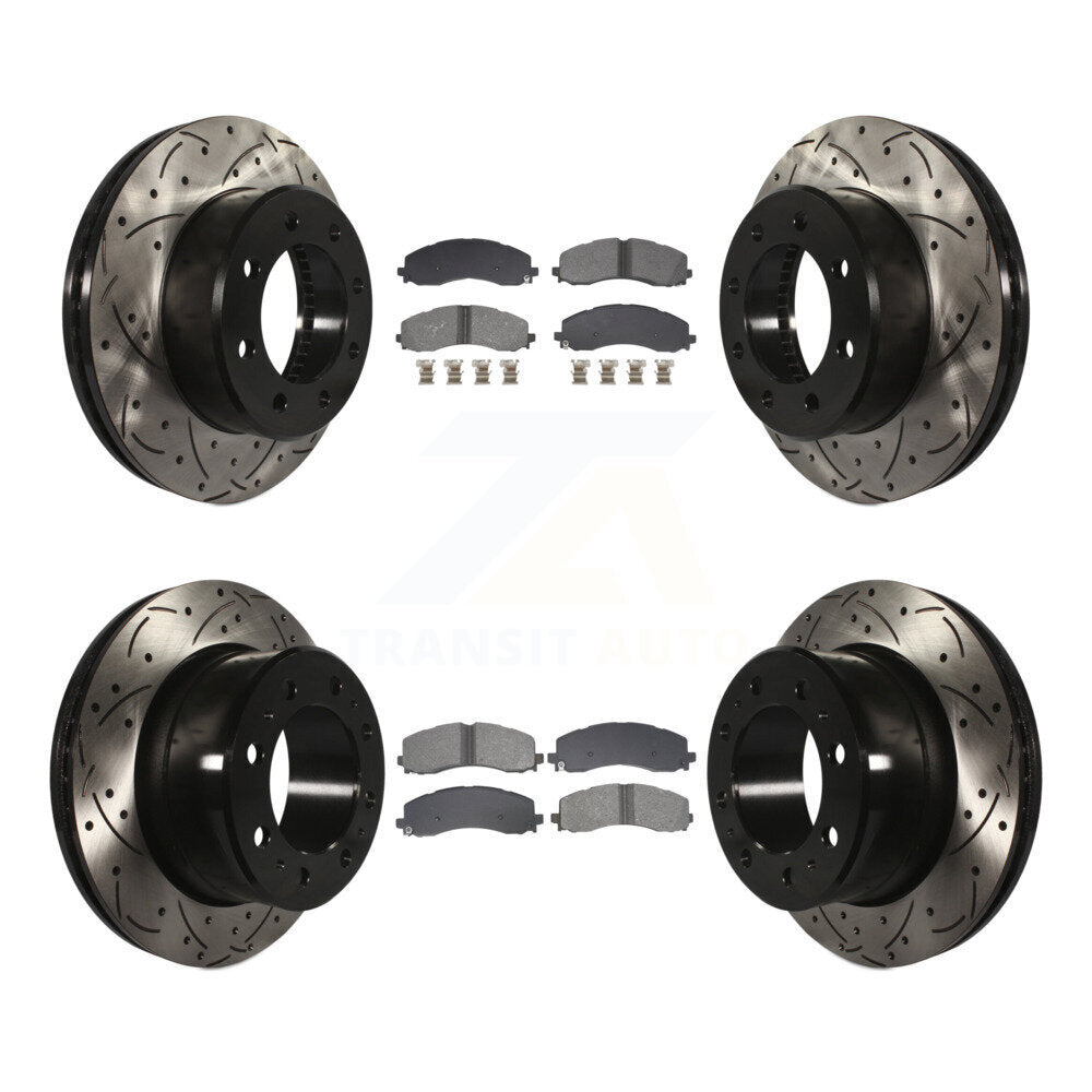 Front Rear Coated Drilled Slot Disc Brake Rotor & Semi-Metallic Pad Kit For Ram 2500 3500 KDS-100990