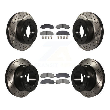 Front Rear Coated Drilled Slot Disc Brake Rotor & Semi-Metallic Pad Kit For Ram 2500 3500 KDS-100990