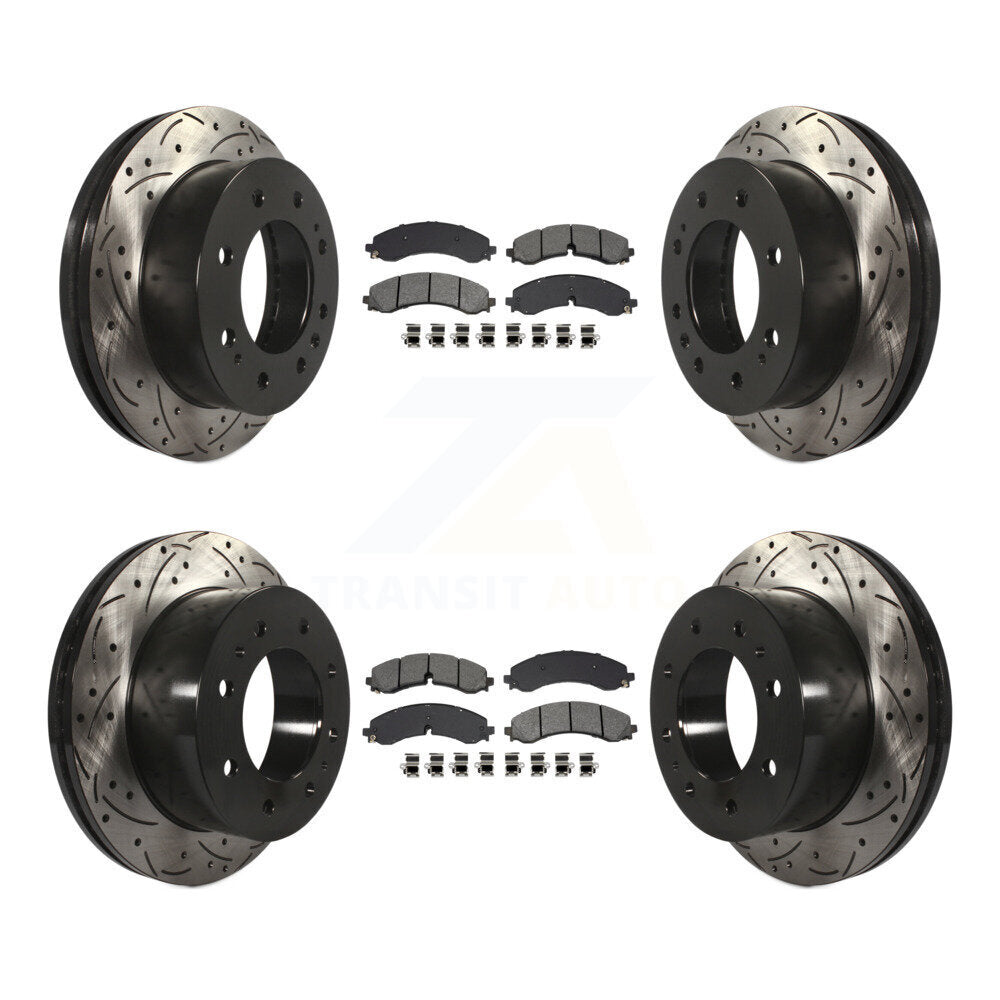 Front Rear Drill Slot Brake Rotors Semi-Metallic Pad Kit For GMC Chevrolet Sierra 2500 HD KDS-100991