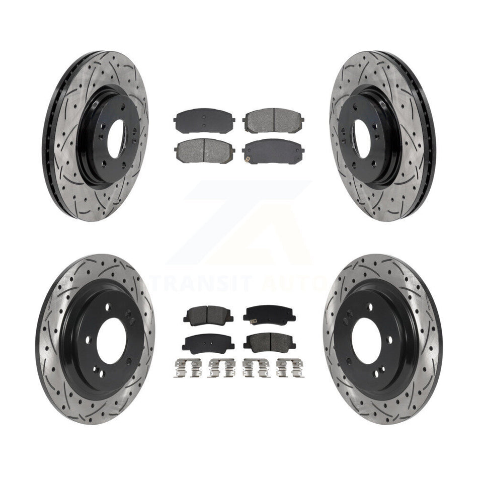 Front Rear Drill Slot Brake Rotor Semi-Metallic Pad Kit For Hyundai Sonata Kia Niro EV K5 KDS-100993