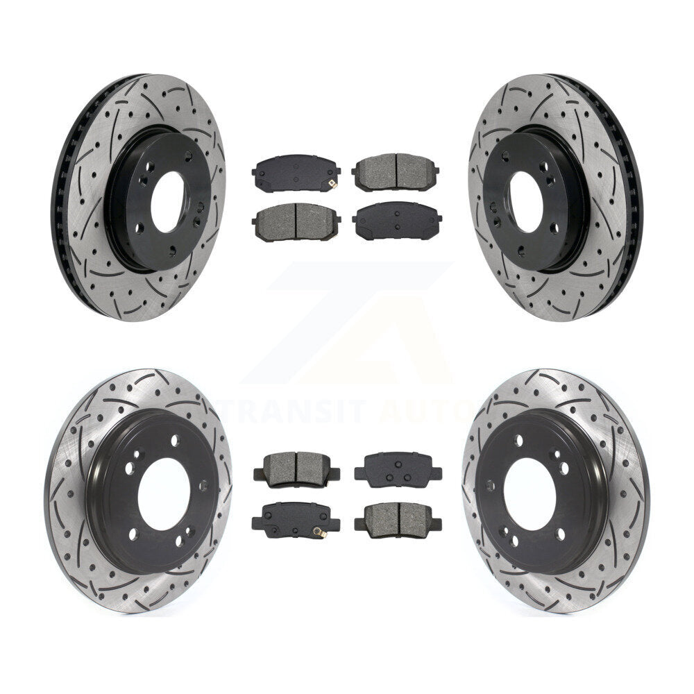 Front Rear Coated Drilled Slot Disc Brake Rotor Semi-Metallic Pad Kit For Hyundai Elantra KDS-100994