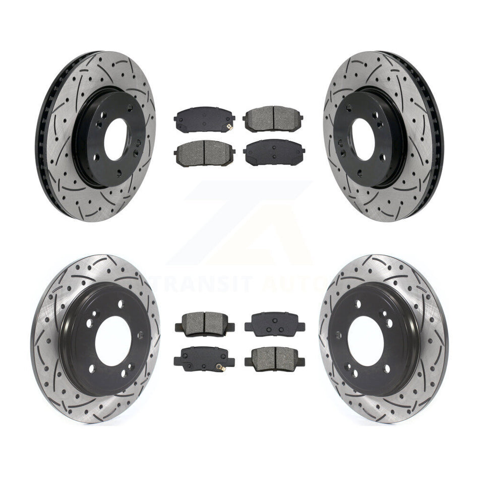 Front Rear Coated Drilled Slot Disc Brake Rotor Semi-Metallic Pad Kit For Hyundai Elantra KDS-100994