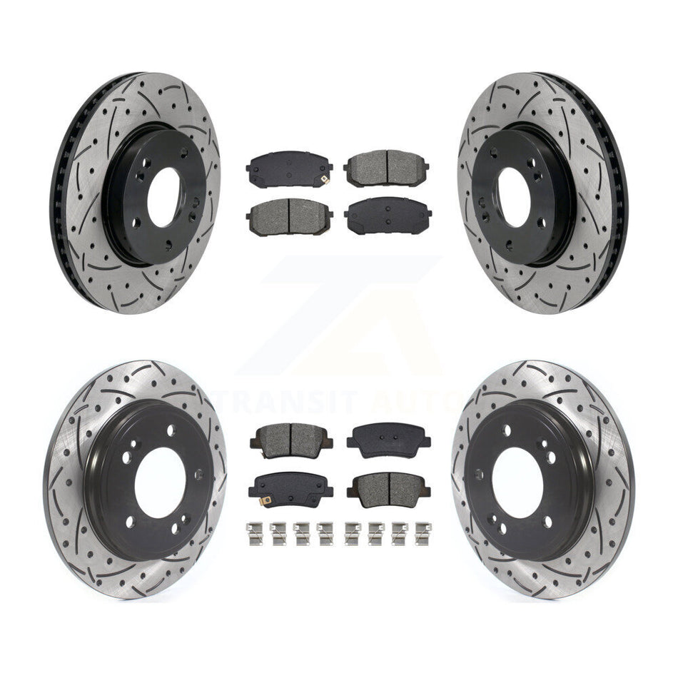 Front Rear Coated Drilled Slot Disc Brake Rotor Semi-Metallic Pad Kit For Hyundai Elantra KDS-100995