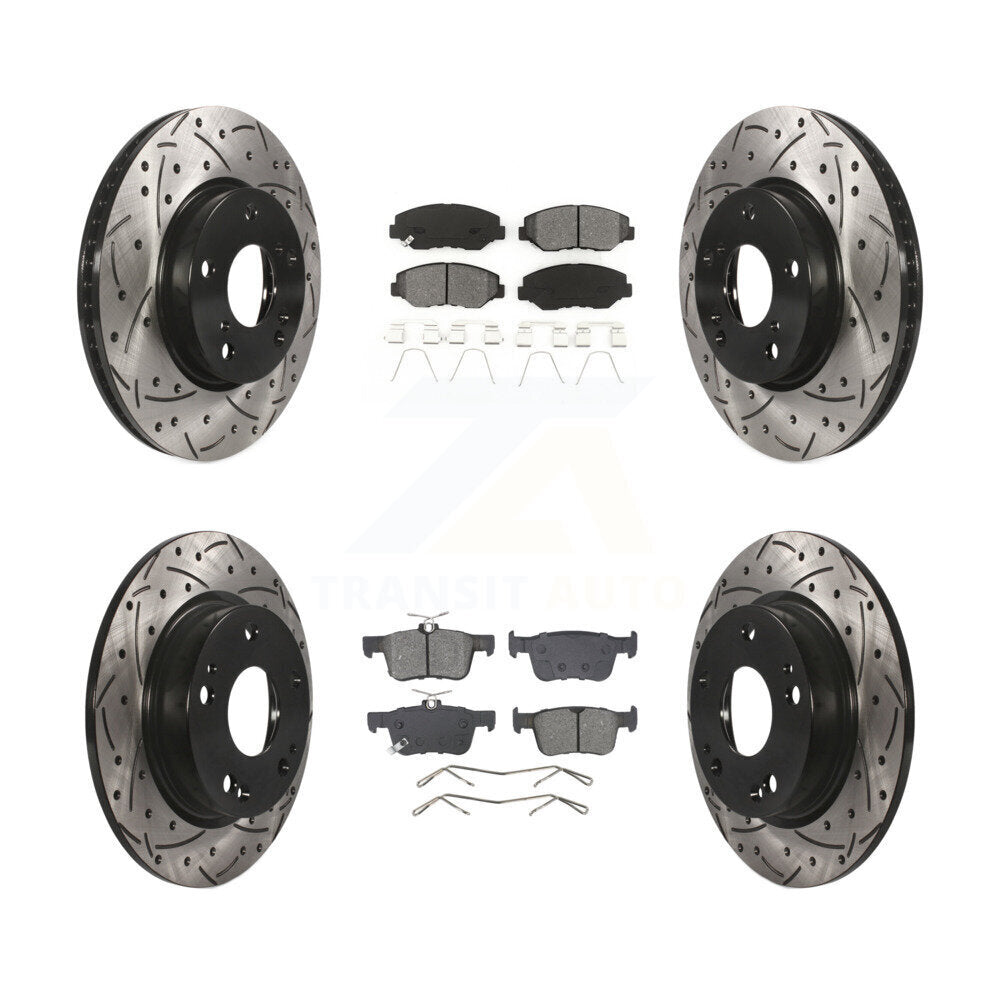 Front Rear Coated Drilled Slotted Disc Brake Rotors Semi-Metallic Pad Kit For Honda Civic KDS-100998