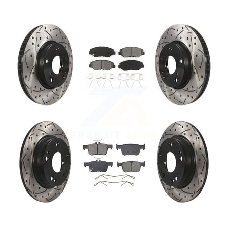 Front Rear Coated Drilled Slotted Disc Brake Rotors Semi-Metallic Pad Kit For Honda Civic KDS-100998
