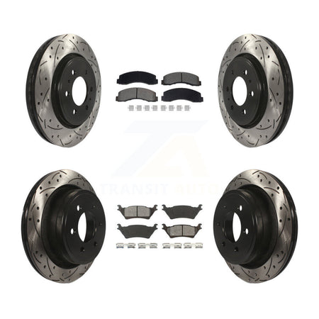 Front Rear Coated Drilled Slotted Disc Brake Rotor & Semi-Metallic Pad Kit For Ford F-150 KDS-101000