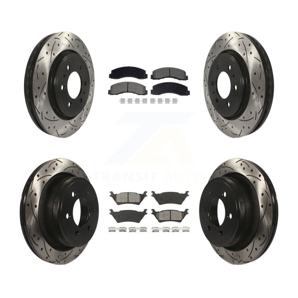 Front Rear Coated Drilled Slotted Disc Brake Rotor & Semi-Metallic Pad Kit For Ford F-150 KDS-101000