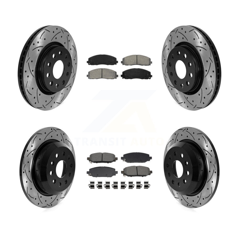 Front Rear Drilled Slot Brake Rotor Semi-Metallic Pad Kit For 18-20 Jeep Wrangler Rubicon KDS-101004