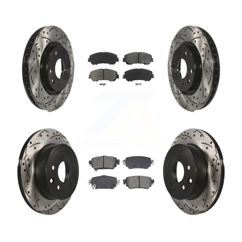 Front Rear Drilled Slot Brake Rotor & Semi-Metallic Pad Kit For 2019 Nissan Rogue Sport S KDS-101010
