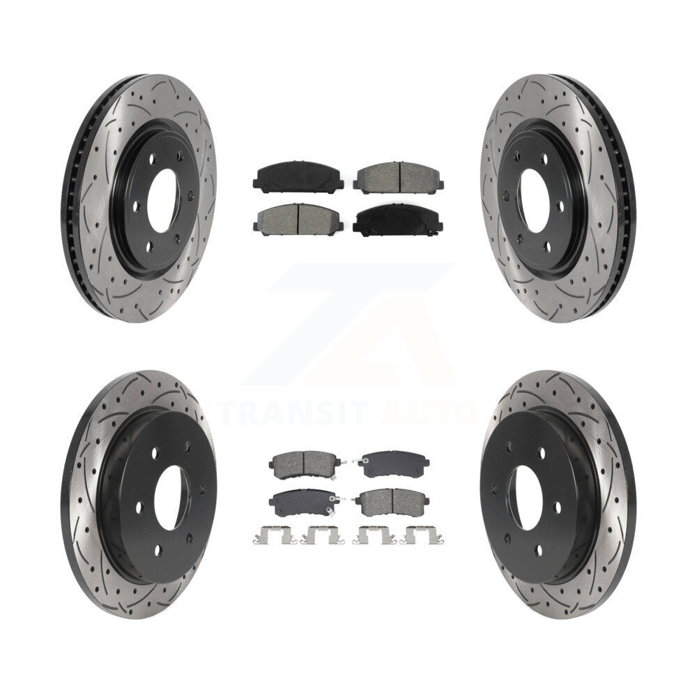 Front Rear Coated Drilled Slot Disc Brake Rotor & Semi-Metallic Pad Kit For Nissan Armada KDS-101012