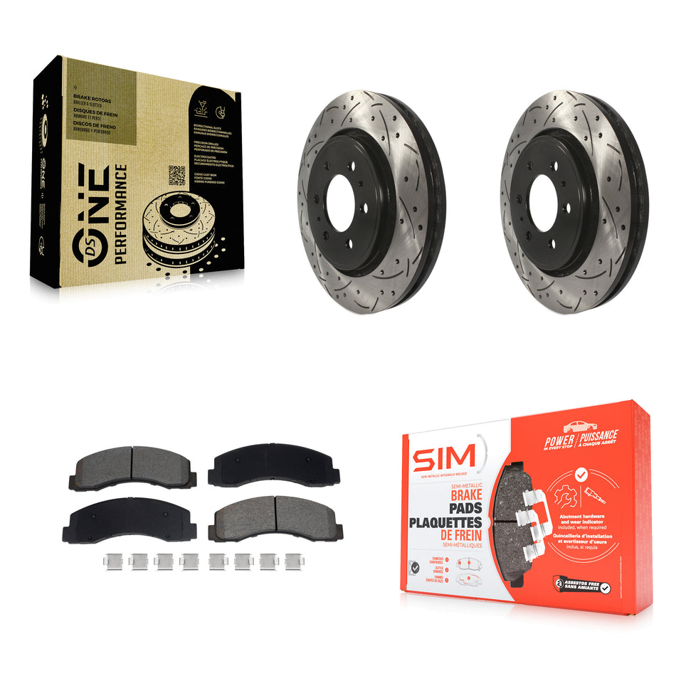 Front Drill Slot Disc Brake Rotor Semi-Metallic Pad Kit For Ford F-150 Expedition Lincoln KDS-101035