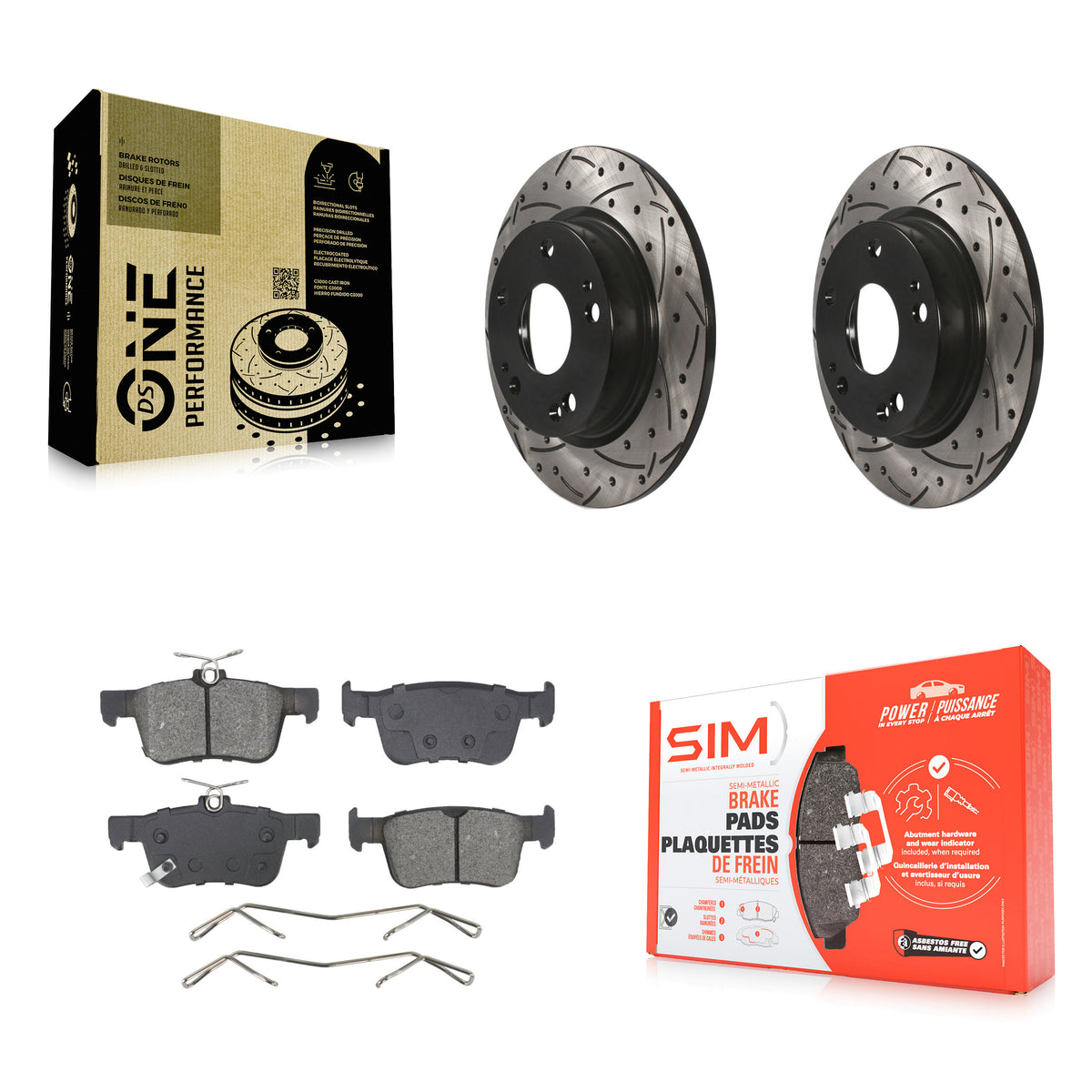 Rear Coated Drilled Slot Disc Brake Rotor & Semi-Metallic Pad Kit For Honda Civic Insight KDS-101063