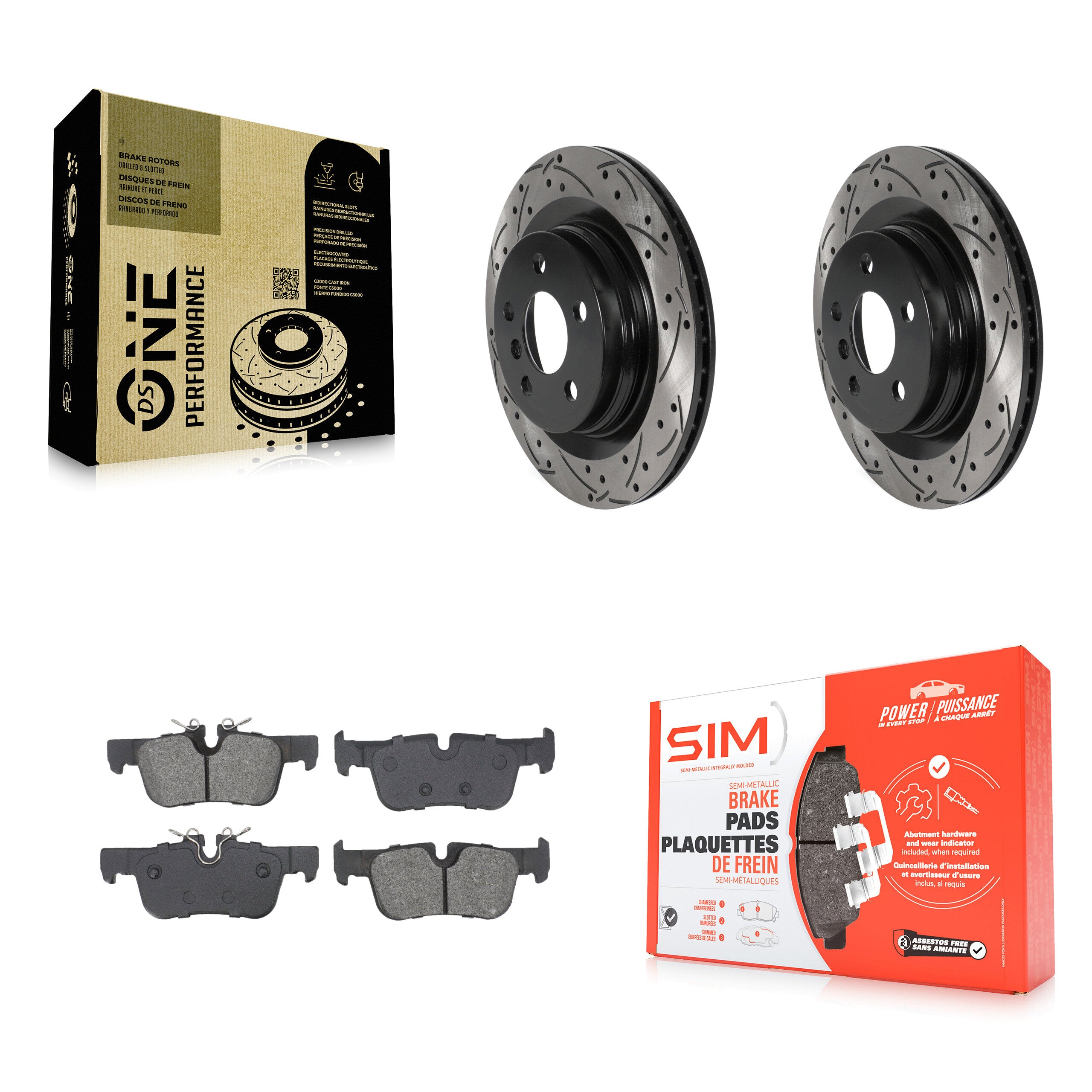 Rear Drilled Slot Brake Rotors Semi-Metallic Pad Kit For BMW X1 Mini X2 Cooper Countryman KDS-101074