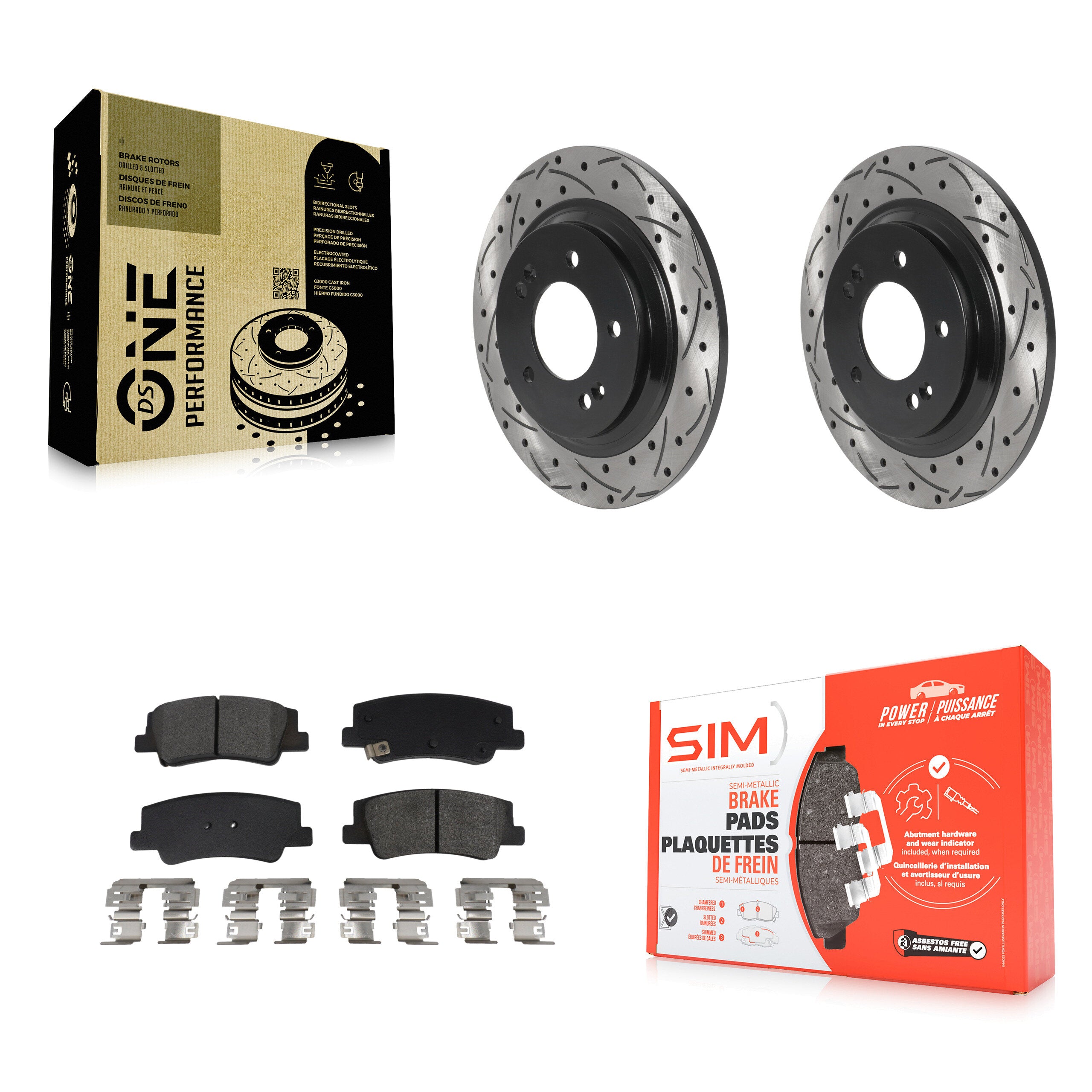 Rear Drill Slot Disc Brake Rotors Semi-Metallic Pad Kit For Hyundai Sonata Kia Niro EV K5 KDS-101078