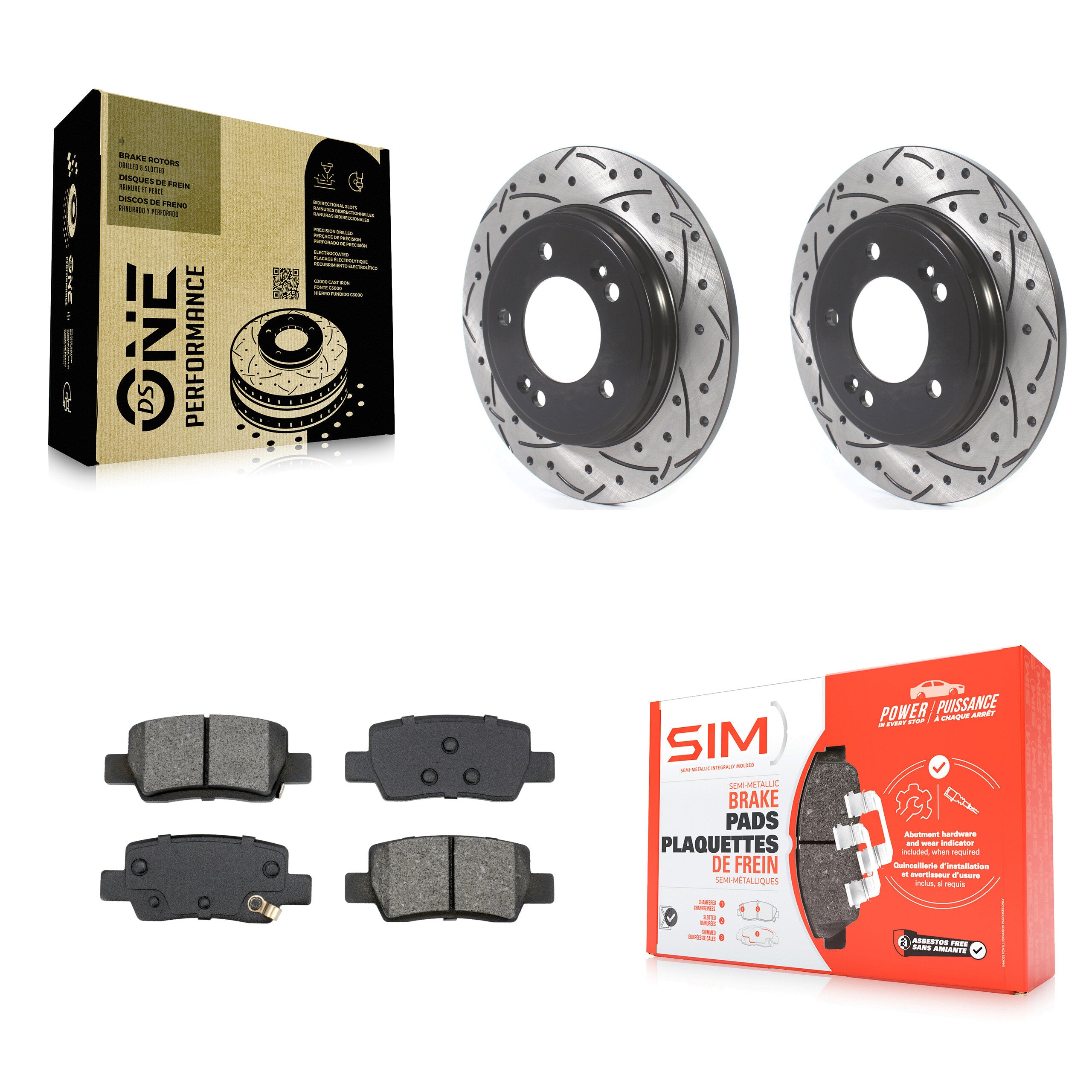Rear Coated Drilled Slotted Disc Brake Rotors & Semi-Metallic Pad Kit For Hyundai Elantra KDS-101085