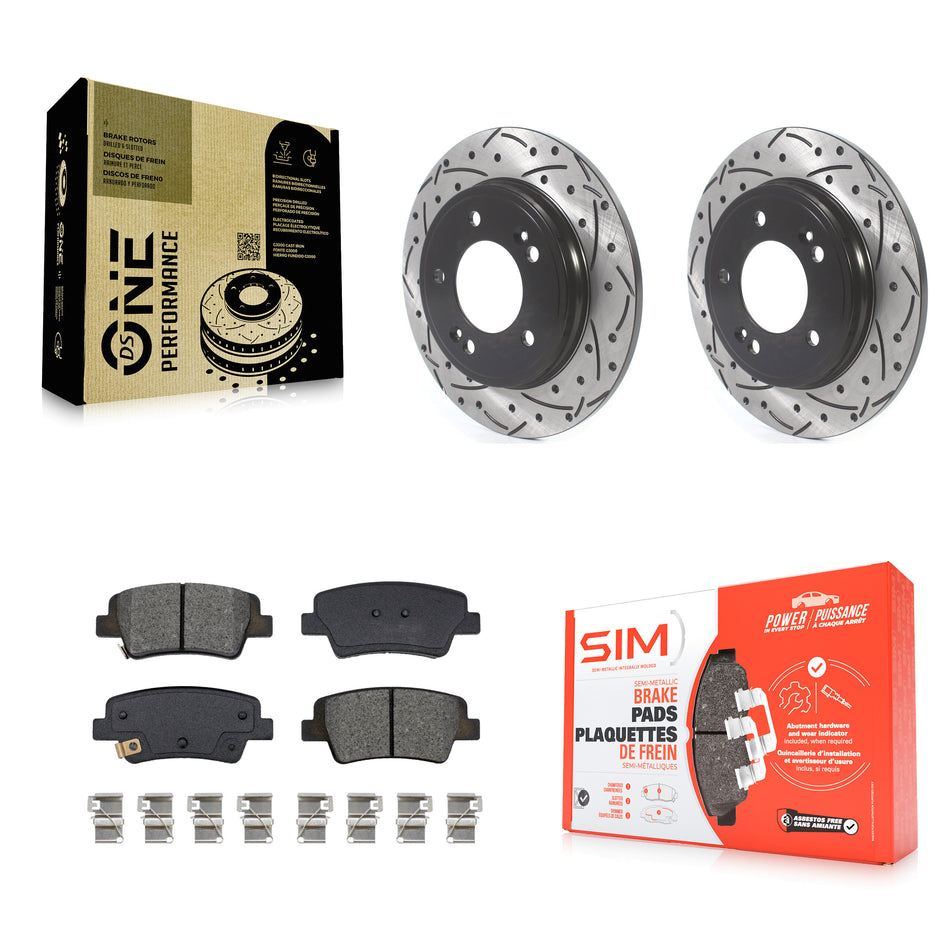 Rear Coat Drill Slot Disc Brake Rotors Semi-Metallic Pad Kit For Hyundai Elantra Kia Niro KDS-101086