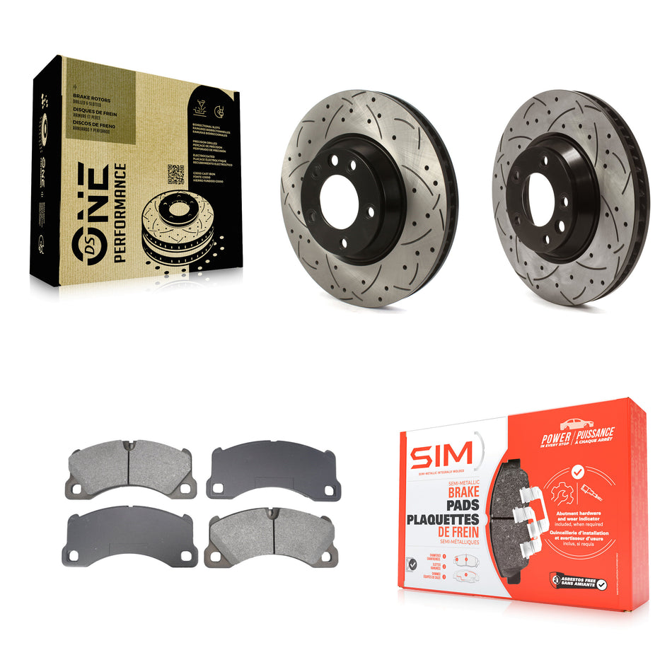 Front Coated Drilled Slotted Disc Brake Rotor & Semi-Metallic Pad Kit For Porsche Cayenne KDS-101094