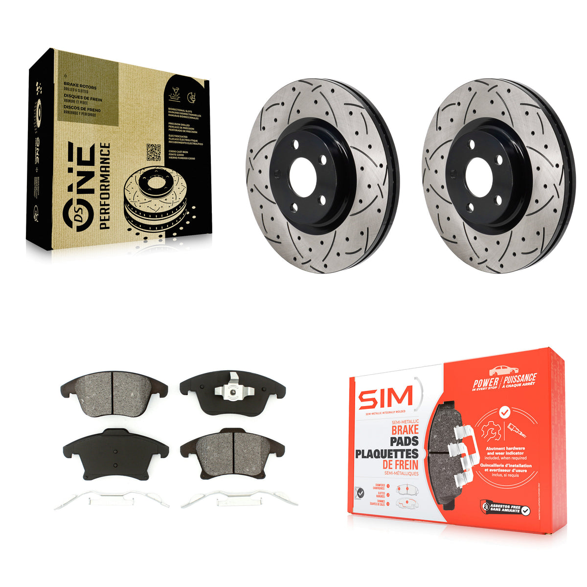 Front Drilled Slot Disc Brake Rotors Semi-Metallic Pad Kit For 2017-2020 Lincoln MKZ 2.0L KDS-101102