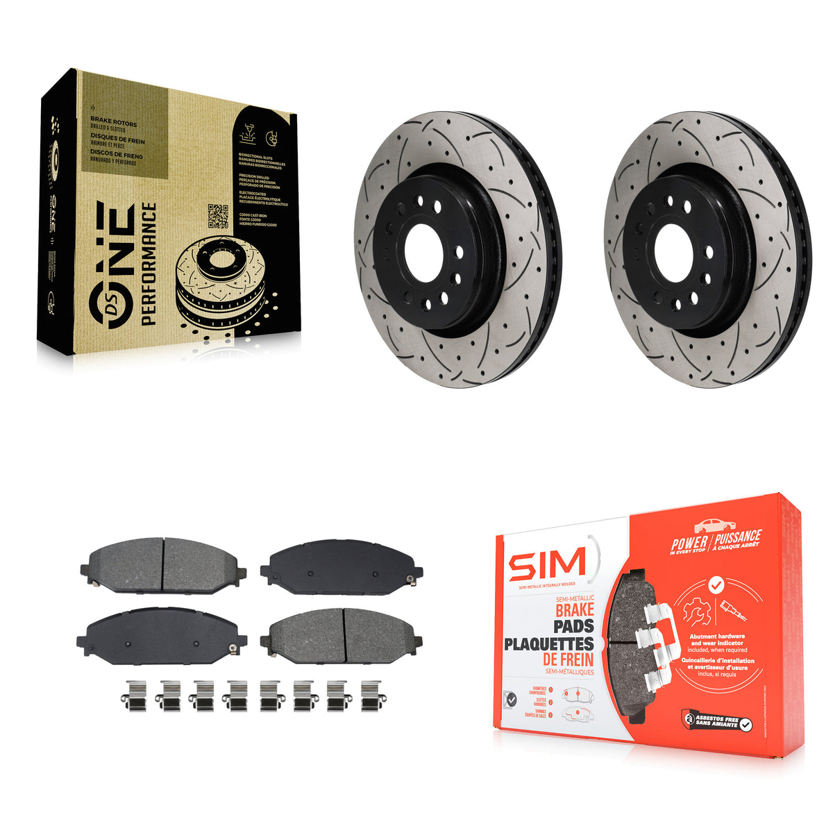 Front Drilled Slot Brake Rotor & Semi-Metallic Pad Kit For Ram 1500 Jeep Wagoneer Grand L KDS-101109