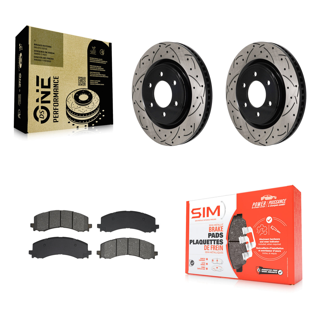 Front Drill Slot Disc Brake Rotors Semi-Metallic Pad Kit For Ford F-150 Bronco Expedition KDS-101111