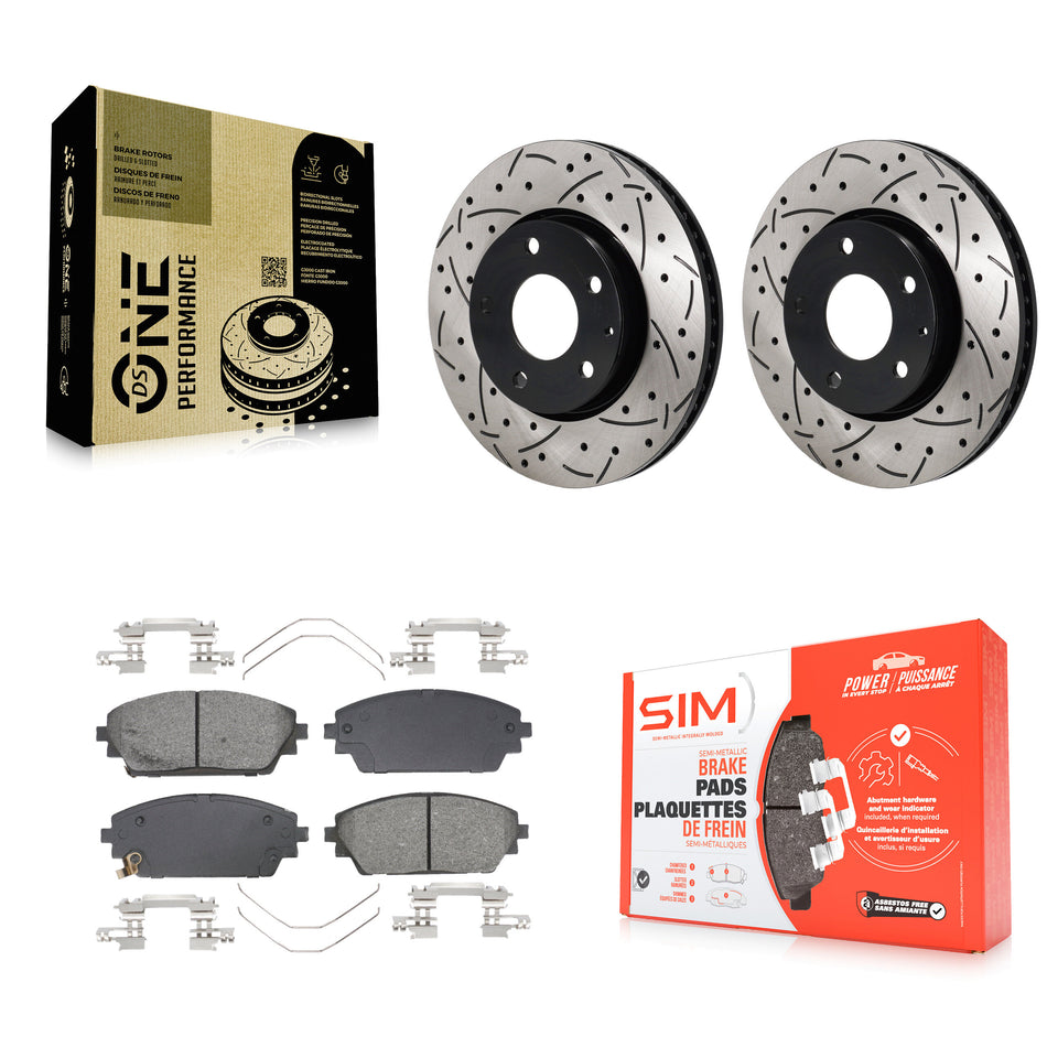 Front Coated Drilled Slotted Disc Brake Rotor Semi-Metallic Pad Kit For Mazda 3 Sport FWD KDS-101113