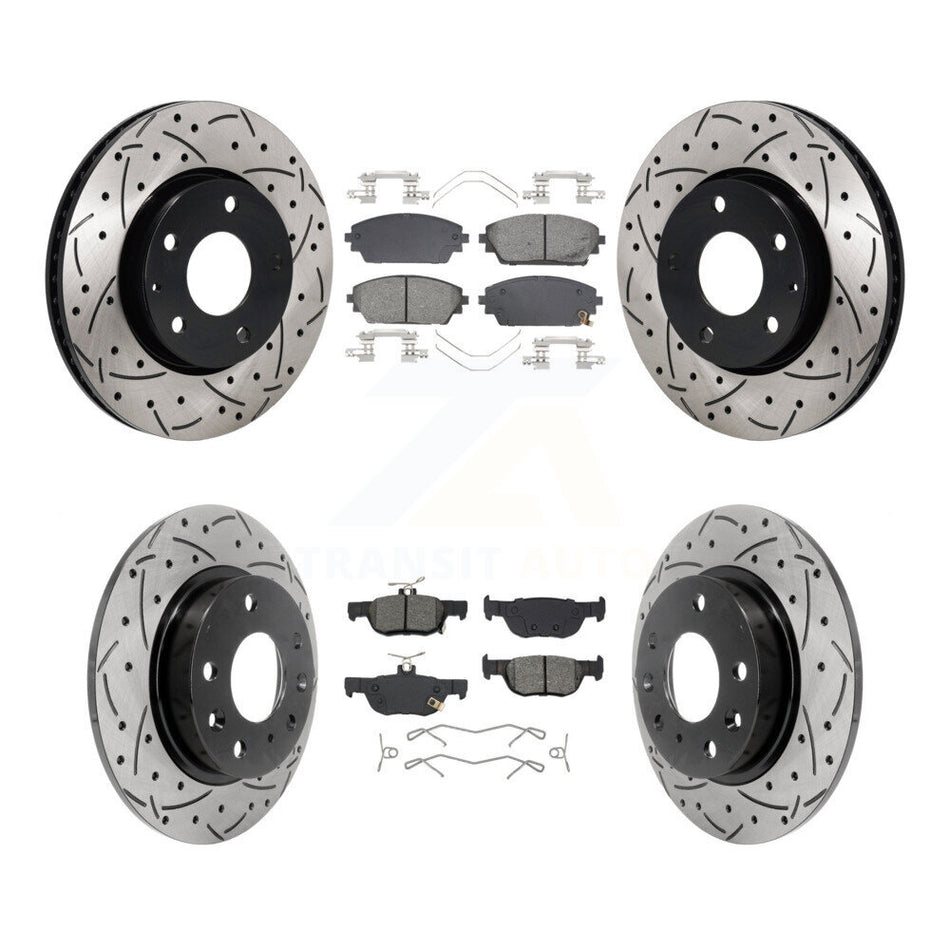 Front Rear Coated Drill Slot Disc Brake Rotor Semi-Metallic Pad Kit For Mazda 3 Sport FWD KDS-101125