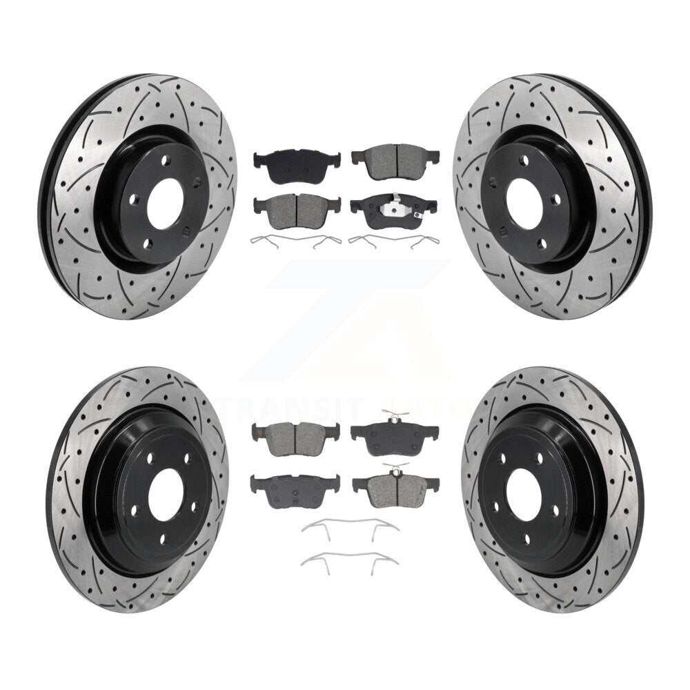 Front Rear Drill Slot Disc Brake Rotor Semi-Metallic Pad Kit For Ford Escape Bronco Sport KDS-101127