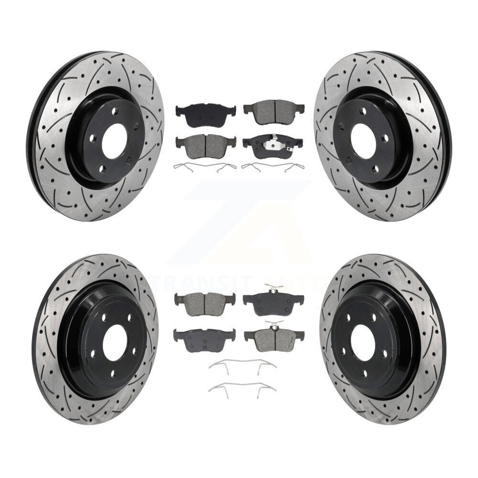 Front Rear Drill Slot Disc Brake Rotor Semi-Metallic Pad Kit For Ford Escape Bronco Sport KDS-101127