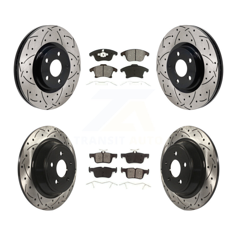Front Rear Drilled Slot Brake Rotors Semi-Metallic Pad Kit For 2017-2020 Lincoln MKZ 2.0L KDS-101135