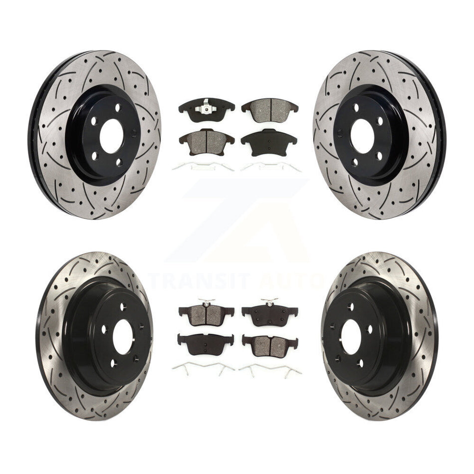 Front Rear Drilled Slot Brake Rotors Semi-Metallic Pad Kit For 2017-2020 Lincoln MKZ 2.0L KDS-101135