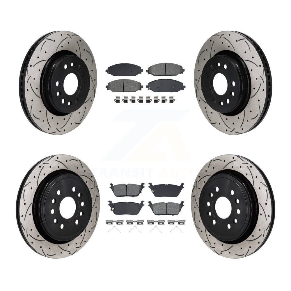 Front Rear Drill Slot Brake Rotors Semi-Metallic Pad Kit For Ram 1500 Jeep Wagoneer Grand KDS-101137