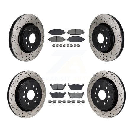 Front Rear Drill Slot Brake Rotors Semi-Metallic Pad Kit For Ram 1500 Jeep Wagoneer Grand KDS-101137