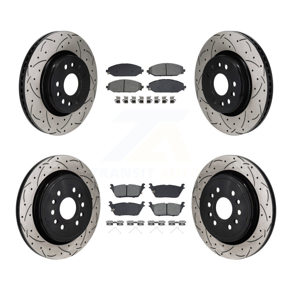 Front Rear Drill Slot Brake Rotors Semi-Metallic Pad Kit For Ram 1500 Jeep Wagoneer Grand KDS-101137