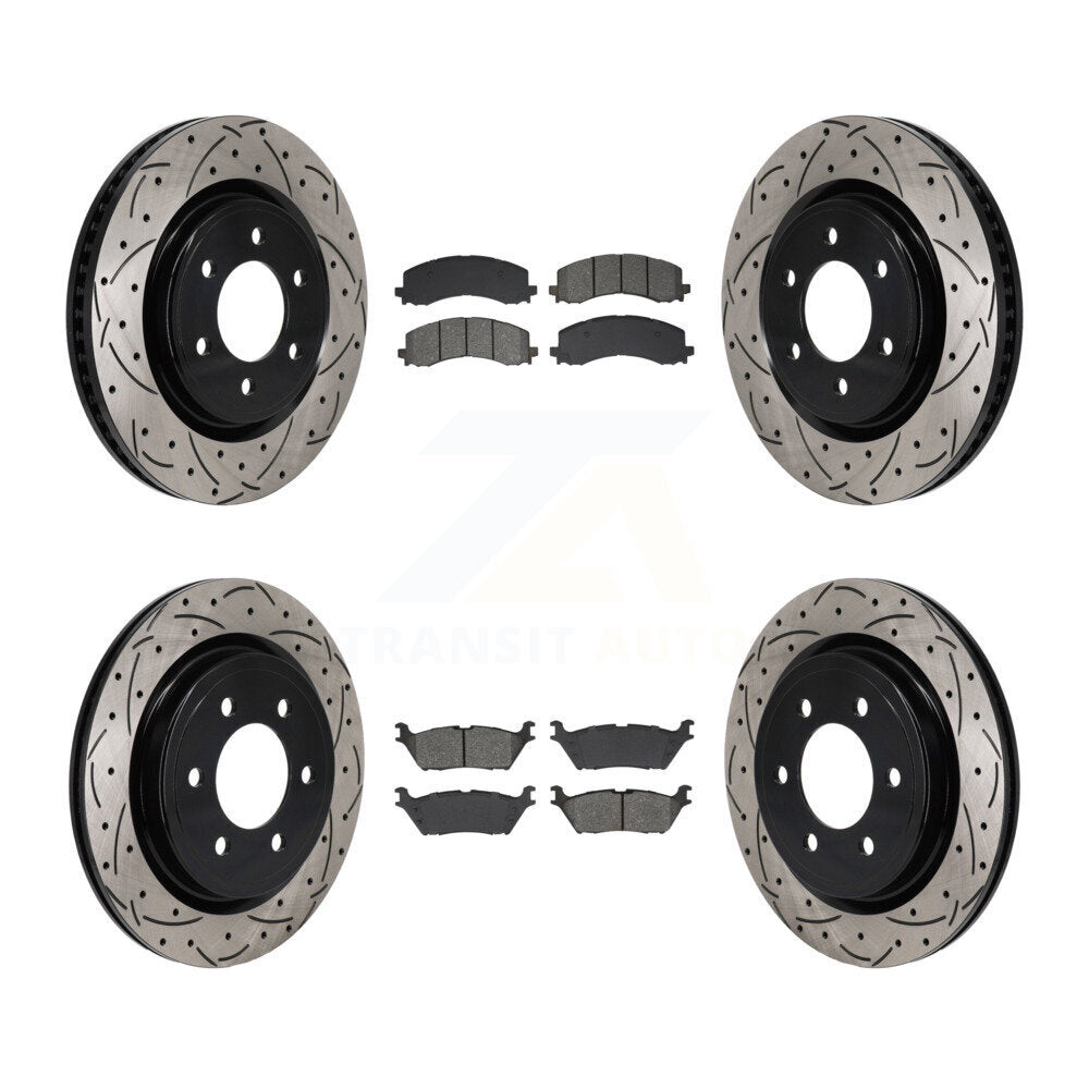 Front Rear Drill Slot Brake Rotor Semi-Metallic Pad Kit For Ford F-150 Expedition Lincoln KDS-101140