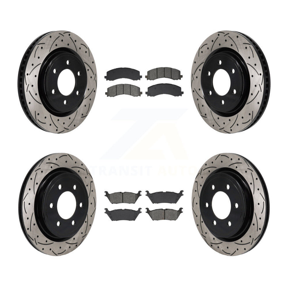 Front Rear Drill Slot Brake Rotor Semi-Metallic Pad Kit For Ford F-150 Expedition Lincoln KDS-101140