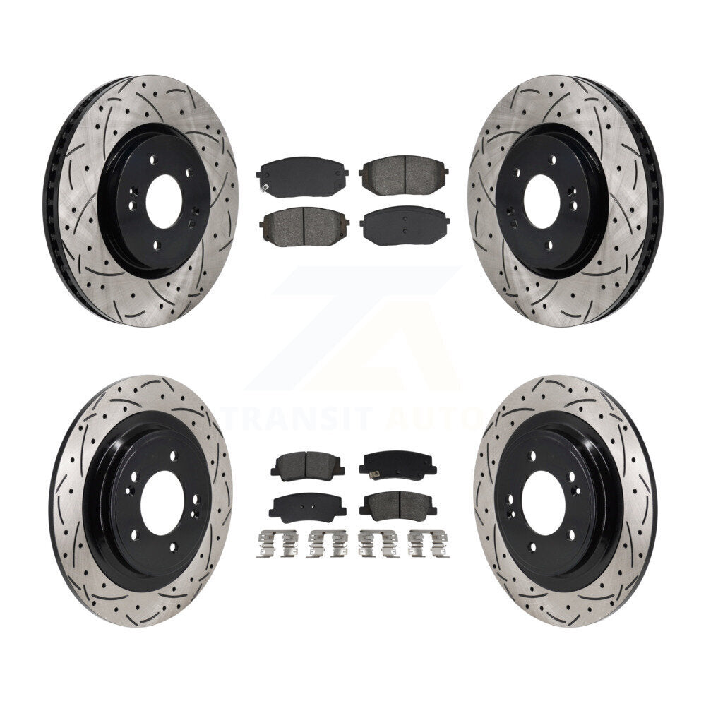 Front Rear Drilled Slot Brake Rotor Semi-Metallic Pad Kit For Hyundai Tucson Kia Sportage KDS-101142