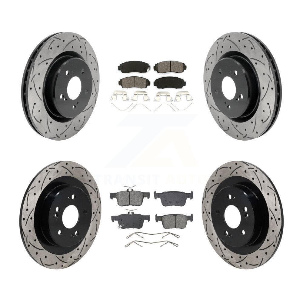 Front Rear Drill Slot Disc Brake Rotor Semi-Metallic Pad Kit For 2021-2023 Acura TLX 2.0L KDS-101149