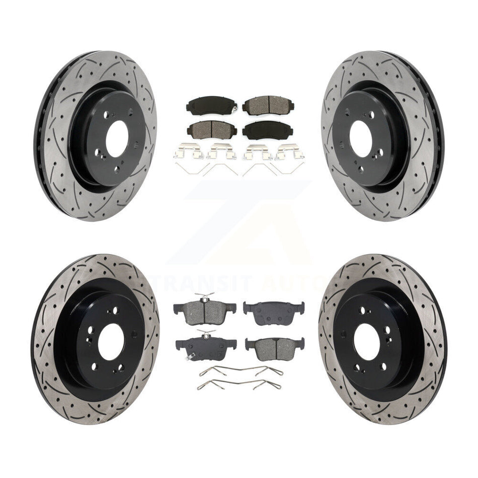 Front Rear Drill Slot Disc Brake Rotor Semi-Metallic Pad Kit For 2021-2023 Acura TLX 2.0L KDS-101149