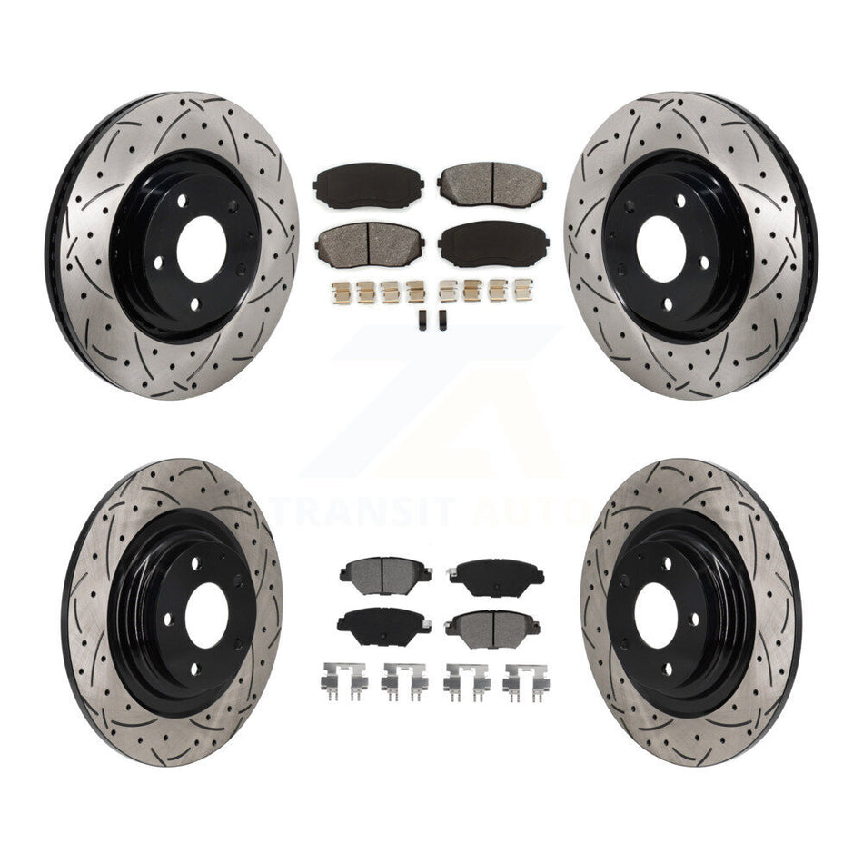Front Rear Drilled Slot Disc Brake Rotor & Semi-Metallic Pad Kit For 2016-2023 Mazda CX-9 KDS-101151