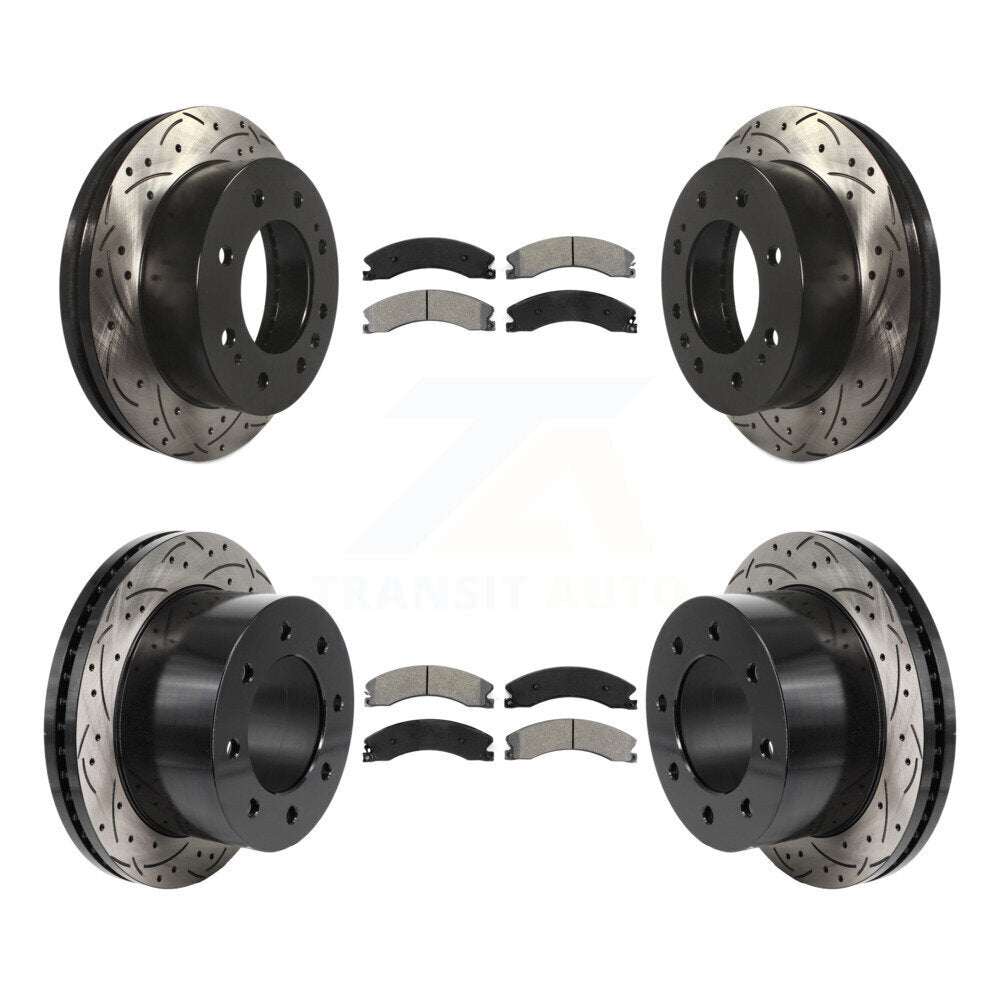 Front Rear Drill Slot Brake Rotors Semi-Metallic Pad Kit For GMC Sierra 3500 HD Chevrolet KDS-101153