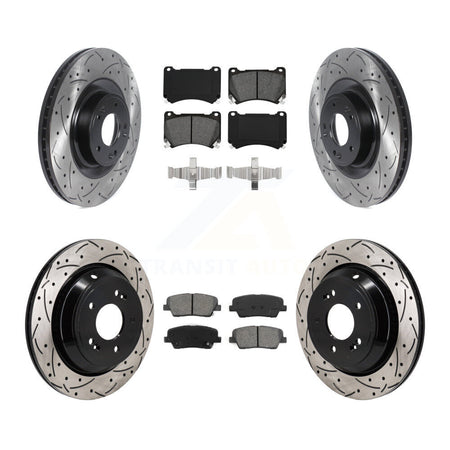 Front Rear Coat Drill Slot Disc Brake Rotors Semi-Metallic Pad Kit For 2011 Hyundai Equus KDS-101154