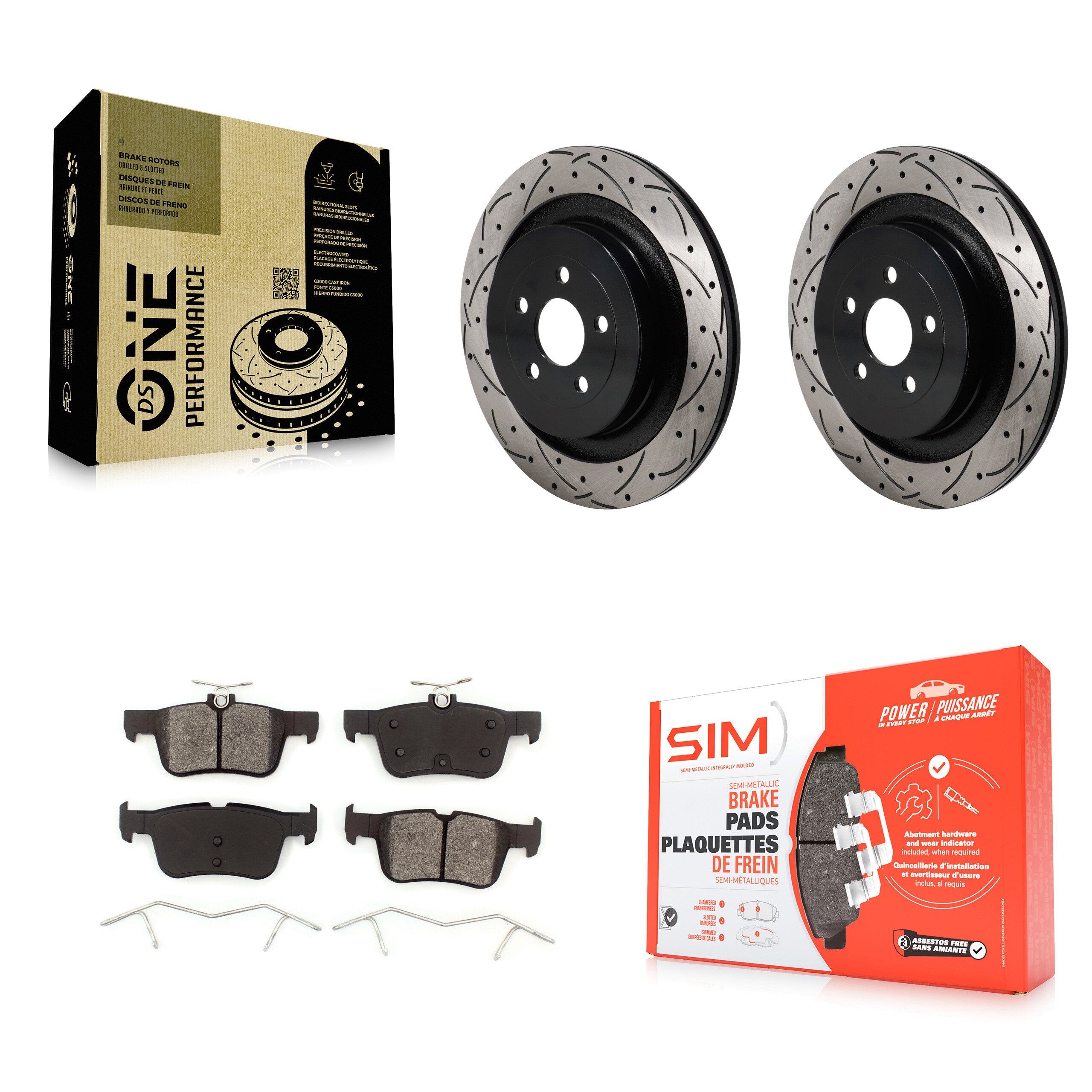 Rear Drilled Slot Disc Brake Rotor & Semi-Metallic Pad Kit For Ford Edge Lincoln Nautilus KDS-101162